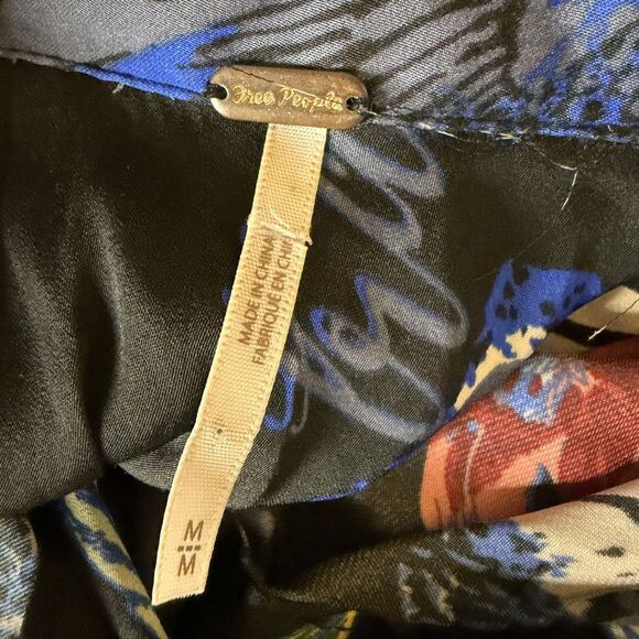 Free People Silky Nights Satin Tunic Top Blouse Shirt High Floral M bv - Picture 10 of 11